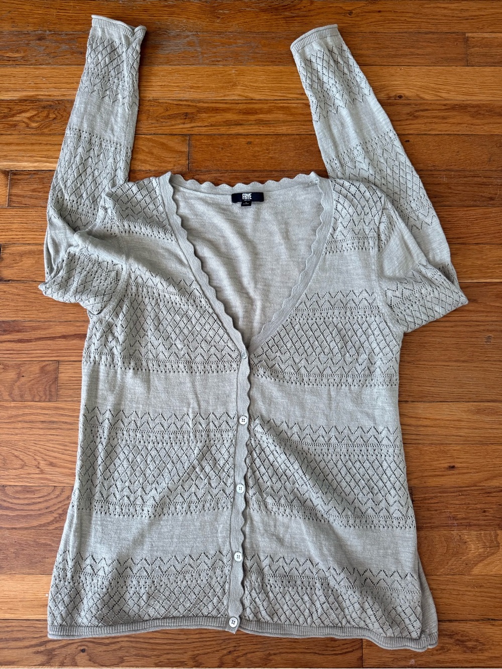Frye Cream Scallop-Trim Button-Front Knit Cardigan